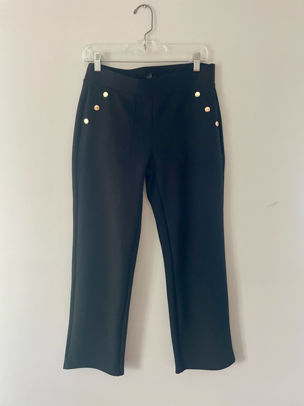 Elegant Black Wide-Leg Pants with Gold Button Detail